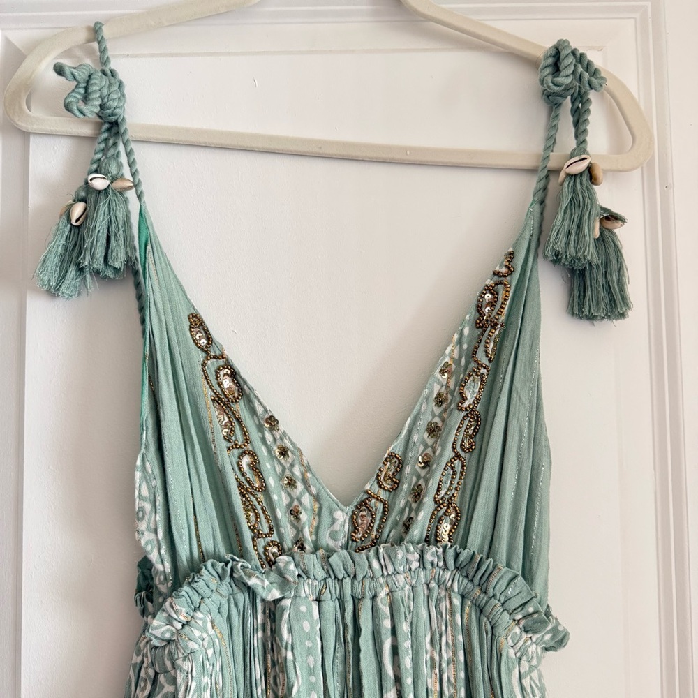 Boho Maxi Dress with Tassel Straps in Sage Green - Picture 2 of 10